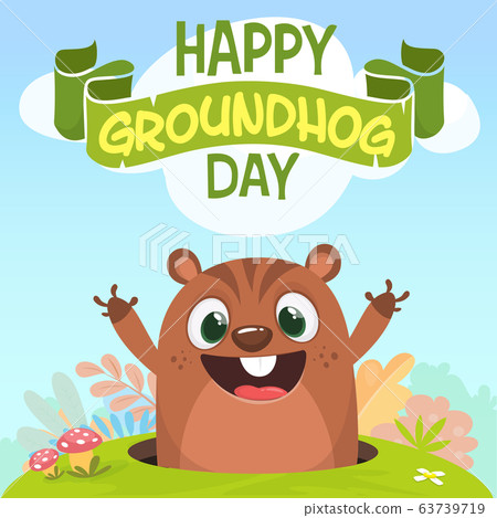 Happy cartoon groundhog on his day. Vector Happy cartoon groundhog on his day. Vector 63739719