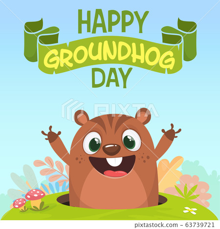 Happy cartoon groundhog on his day. Vector 63739721