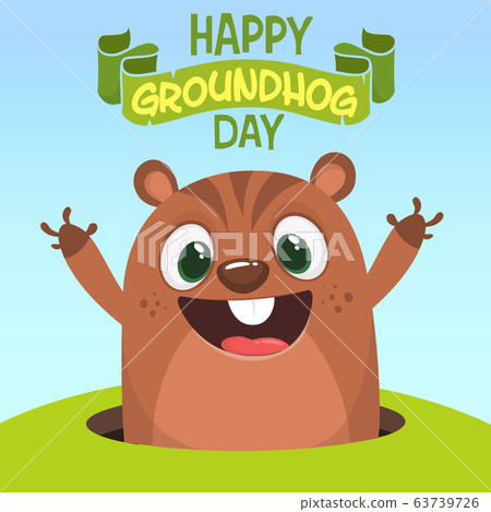 Happy cartoon groundhog. Happy groundhog day. Vector illustration Happy cartoon groundhog. Happy groundhog day. Vector illustration 63739726