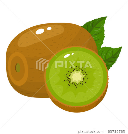 Fresh whole and half kiwi fruit with leaves Fresh whole and half kiwi fruit with leaves 63739765