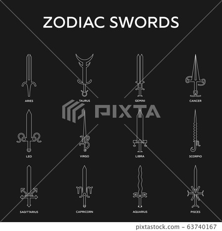 Zodiac signs. Zodiac weapon sword set. Aries, - Stock Illustration ...