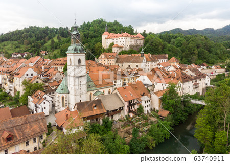 Panoramic aerial view of medieval old town of Skofja Loka, Slovenia 63740911