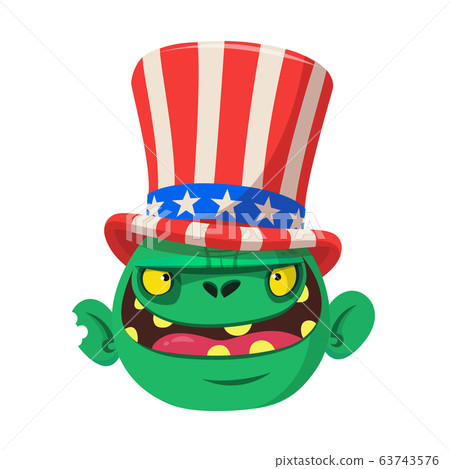 Funny green cartoon monster wearing Uncle Sam hat. 63743576