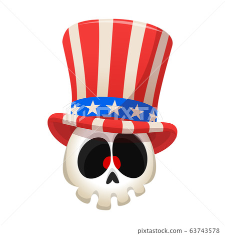 Human skull wearing Uncle Sam hat on white Human skull wearing Uncle Sam hat on white 63743578