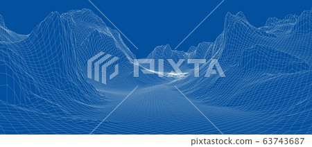 Abstract 3d wire-frame landscape. Blueprint style Abstract 3d wire-frame landscape. Blueprint style 63743687