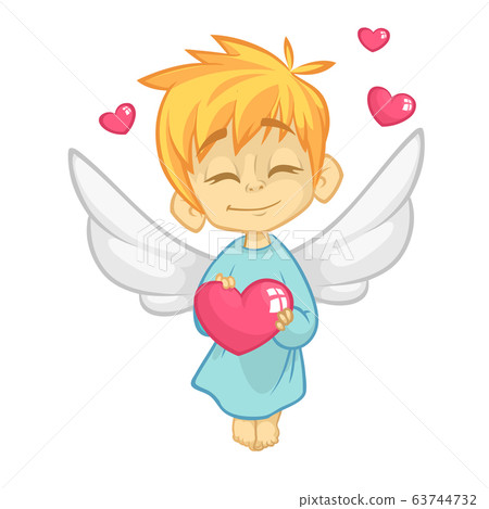 Funny cartoon angel holding heart Funny cartoon angel holding heart 63744732
