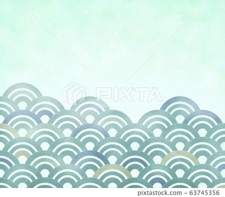 青海波浪橫幅背景（300：250）手繪風格（綠色） 63745356