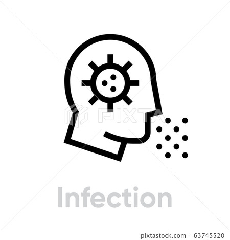 Silhouette face sick man symbol microbe. Infection Mask icon. Editable line vector. 63745520