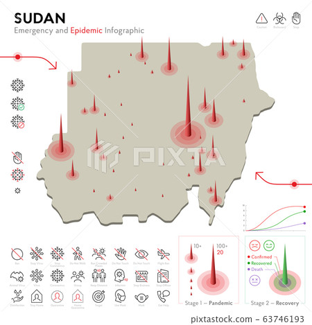 Map of Sudan Epidemic and Quarantine Emergency Infographic Template. Editable Line icons for Pandemic Statistics. Vector illustration of Virus, Coronavirus, Epidemiology protection. Isolated Map of Sudan Epidemic and Quarantine Emergency Infographic Template. Editable Line icons for Pandemic Statistics. Vector illustration of Virus, Coronavirus, Epidemiology protection. Isolated 63746193