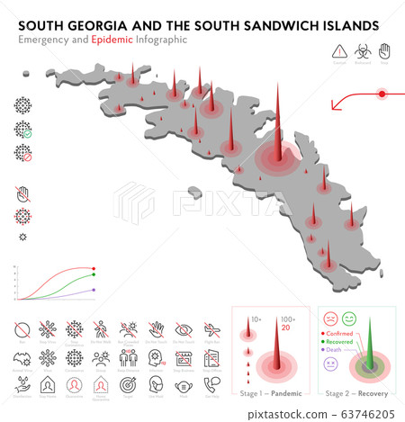 Map of South Georgia Epidemic and Quarantine Emergency Infographic Template. Editable Line icons for Pandemic Statistics. Vector illustration of Virus, Coronavirus, Epidemiology protection. Isolated Map of South Georgia Epidemic and Quarantine Emergency Infographic Template. Editable Line icons for Pandemic Statistics. Vector illustration of Virus, Coronavirus, Epidemiology protection. Isolated 63746205