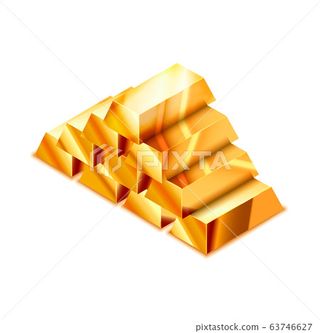 Large heap of realistic glossy golden bars in isometric view on white Large heap of realistic glossy golden bars in isometric view on white 63746627
