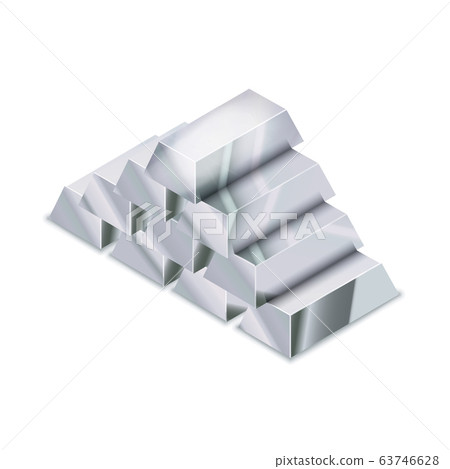 Large heap of realistic glossy silver bars in isometric view on white Large heap of realistic glossy silver bars in isometric view on white 63746628