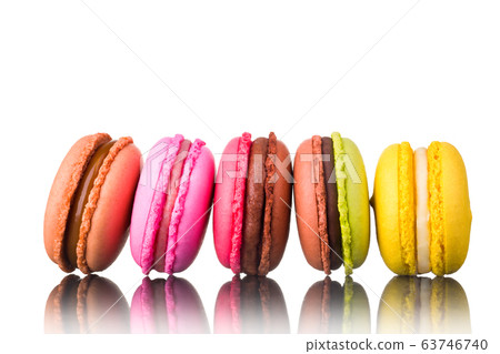 Stack of french colorful macaroons in row isolated 63746740
