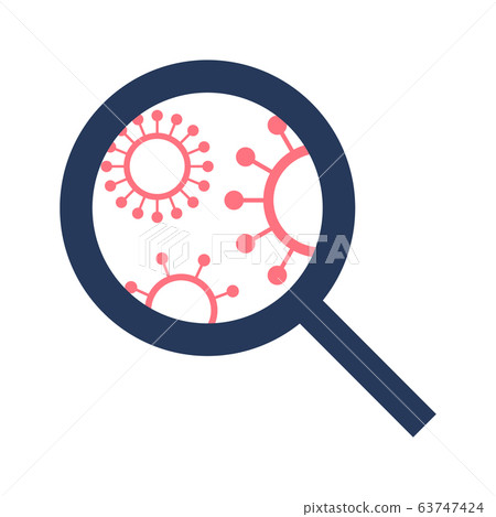 Magnifier glass with viruses, coronaviruses, COVID Magnifier glass with viruses, coronaviruses, COVID 63747424