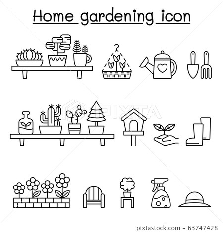 Gardening icons set in thin line style 63747428