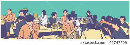 Illustration of group of people friends students conversation studying in pub bar restaurant izakaya Illustration of group of people friends students conversation studying in pub bar restaurant izakaya 63747709