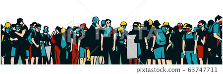 Illustration of large protesting crowd 63747711