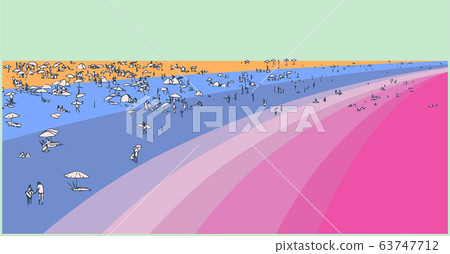 Illustration of crowded beach, tourists and locals enjoying summer holiday break Illustration of crowded beach, tourists and locals enjoying summer holiday break 63747712