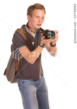 Young paparazzi with camera Young paparazzi with camera 63748983
