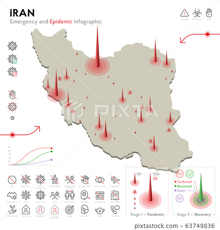Map of Iran Epidemic and Quarantine Emergency Infographic Template. Editable Line icons for Pandemic Statistics. Vector illustration of Virus, Coronavirus, Epidemiology protection. Isolated Map of Iran Epidemic and Quarantine Emergency Infographic Template. Editable Line icons for Pandemic Statistics. Vector illustration of Virus, Coronavirus, Epidemiology protection. Isolated 63749836