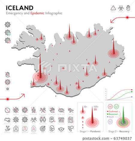 Map of Iceland Epidemic and Quarantine Emergency Infographic Template. Editable Line icons for Pandemic Statistics. Vector illustration of Virus, Coronavirus, Epidemiology protection. Isolated Map of Iceland Epidemic and Quarantine Emergency Infographic Template. Editable Line icons for Pandemic Statistics. Vector illustration of Virus, Coronavirus, Epidemiology protection. Isolated 63749837