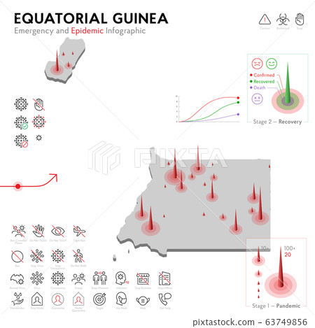 Map of Equatorial Guinea Epidemic and Quarantine Emergency Infographic Template. Editable Line icons for Pandemic Statistics. Vector illustration of Virus, Coronavirus, Epidemiology protection 63749856