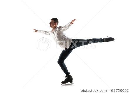 Man figure skating isolated on white studio backgound with copyspace 63750092