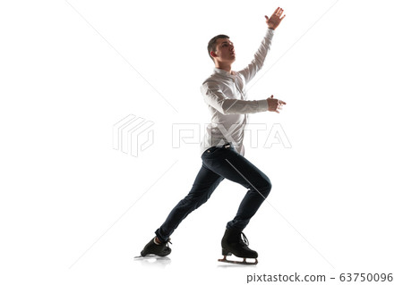 Man figure skating isolated on white studio backgound with copyspace 63750096