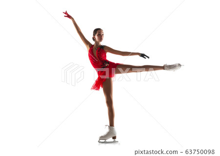 Girl figure skating isolated on white studio backgound with copyspace Girl figure skating isolated on white studio backgound with copyspace 63750098