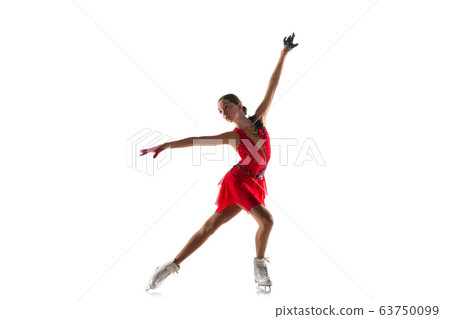 Girl figure skating isolated on white studio backgound with copyspace 63750099