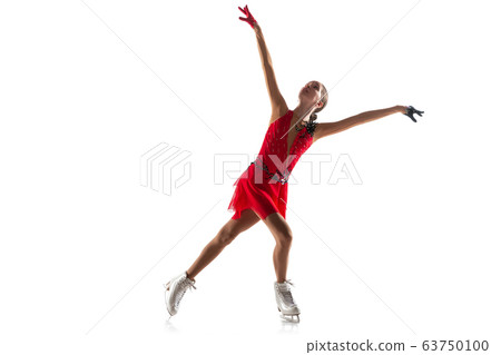 Girl figure skating isolated on white studio backgound with copyspace 63750100