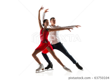 Duo figure skating isolated on white studio backgound with copyspace 63750104