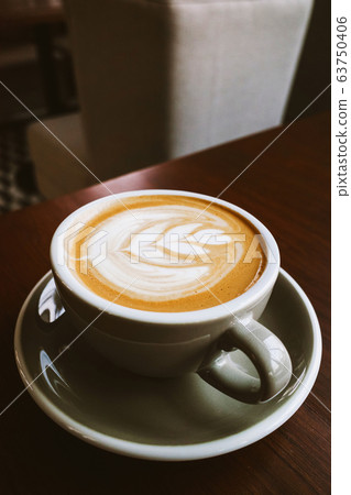 Closeup Coffee latte art leave from fresh milk 63750406
