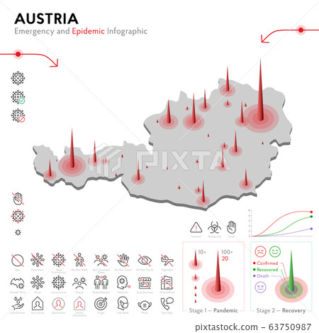 Map of Austria Epidemic and Quarantine Emergency Infographic Template. Editable Line icons for Pandemic Statistics. Vector illustration of Virus, Coronavirus, Epidemiology protection. Isolated 63750987