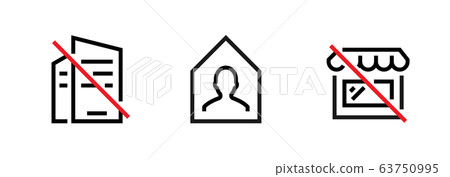Set of Ban Office, Shop, Business and Stay Home icons. Editable line vector. 63750995