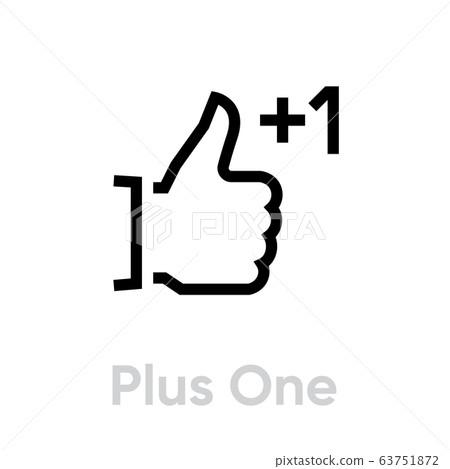 Plus one thumb up down icon. Editable line vector. 63751872