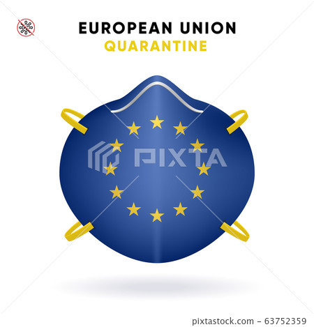 European Union Quarantine Mask with Flag. Medical Precaution Concept. Vector illustration Coronavirus isolated on white background. Template Danger of Coronavirus 63752359