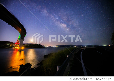 <Nagasaki City, Nagasaki Prefecture> Iojima Bridge, the Milky Way and the starry sky in summer 63754446