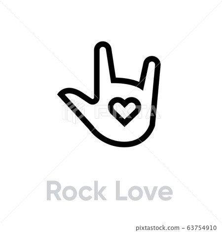 Hand with Heart single pictogram. Gesture Loves Rock icon. Vector editable line 63754910