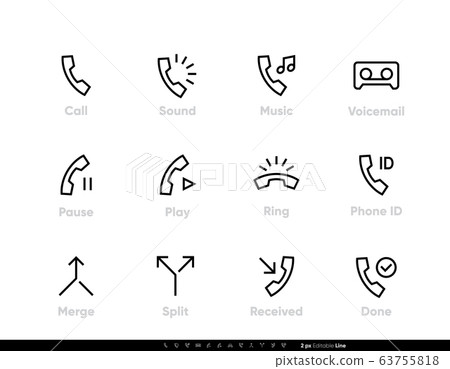 Phone Related icons. Voicemail, Ring, Received Call. Vector line editable stroke set Phone Related icons. Voicemail, Ring, Received Call. Vector line editable stroke set 63755818