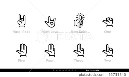 Hand Gesture line icon. Rock, Love, Knife in Hand. Fingers with Numbers set. Editable line stroke on white, isolated vector illustration of Human Hands Hand Gesture line icon. Rock, Love, Knife in Hand. Fingers with Numbers set. Editable line stroke on white, isolated vector illustration of Human Hands 63755840