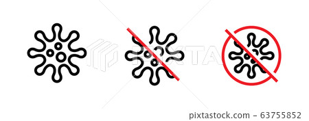Red STOP Virus sign set Editable Line icons 63755852