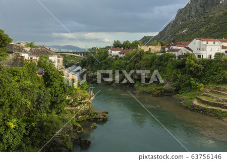 Bosnia and Herzegovina Mostar Starry Most Scenery from above 63756146