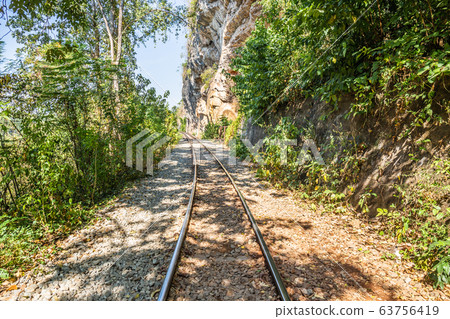 The Death Railway crossing kwai river in Kanchanaburi Thailand. Important landmark and destination to visiting and world war II history builted 63756419