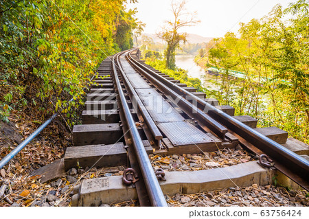 The Death Railway crossing kwai river in Kanchanaburi Thailand. Important landmark and destination to visiting and world war II history builted 63756424