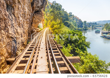 The Death Railway crossing kwai river in Kanchanaburi Thailand. Important landmark and destination to visiting and world war II history builted 63756428