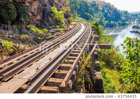 The Death Railway crossing kwai river in Kanchanaburi Thailand. Important landmark and destination to visiting and world war II history builted 63756435