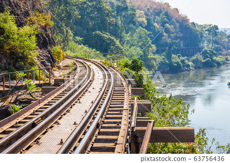 The Death Railway crossing kwai river in Kanchanaburi Thailand. Important landmark and destination to visiting and world war II history builted 63756436