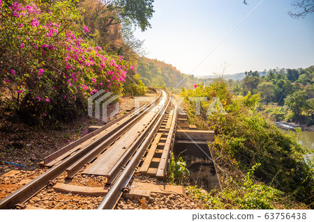 The Death Railway crossing kwai river in Kanchanaburi Thailand. Important landmark and destination to visiting and world war II history builted 63756438