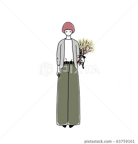 Short hair woman with bouquet 63759101